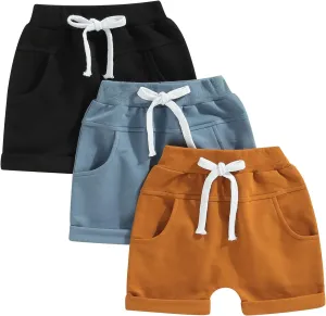 3 Pack Toddler Baby Boy Girl Solid Color Shorts Elastic Waist Casual Short Trousers Spring Summer Fall Short Pants