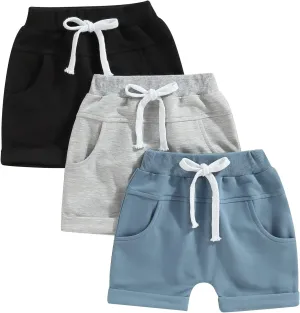 3 Pack Toddler Baby Boy Girl Solid Color Shorts Elastic Waist Casual Short Trousers Spring Summer Fall Short Pants