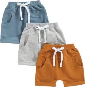 3 Pack Toddler Baby Boy Girl Solid Color Shorts Elastic Waist Casual Short Trousers Spring Summer Fall Short Pants