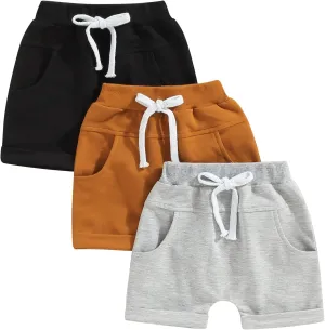 3 Pack Toddler Baby Boy Girl Solid Color Shorts Elastic Waist Casual Short Trousers Spring Summer Fall Short Pants