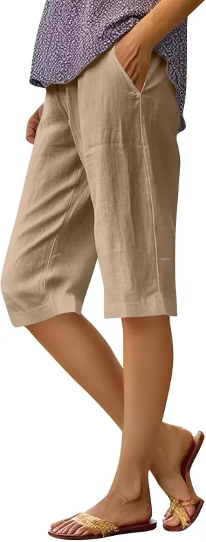 ADHOWBEW Womens Bermuda Shorts High Waisted Walking Lounge Workout Summer Elastic Running Loose Shorts