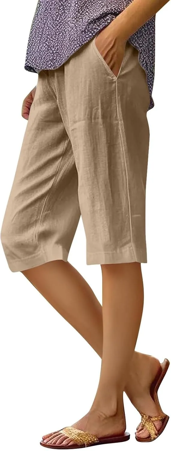 ADHOWBEW Womens Bermuda Shorts High Waisted Walking Lounge Workout Summer Elastic Running Loose Shorts