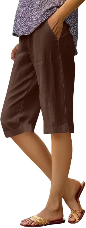ADHOWBEW Womens Bermuda Shorts High Waisted Walking Lounge Workout Summer Elastic Running Loose Shorts