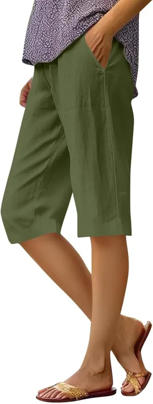 ADHOWBEW Womens Bermuda Shorts High Waisted Walking Lounge Workout Summer Elastic Running Loose Shorts