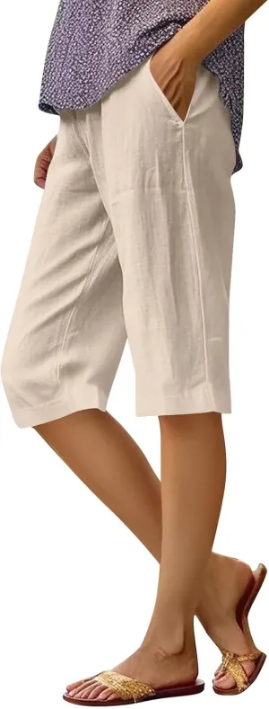 ADHOWBEW Womens Bermuda Shorts High Waisted Walking Lounge Workout Summer Elastic Running Loose Shorts