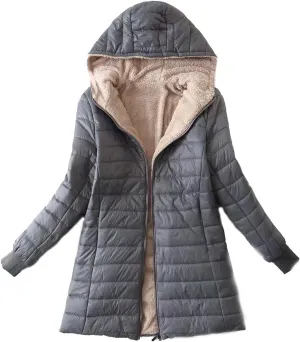 Akklian Women's Down Jackets & Parkas Padded Cotton Puffer Jacket Winter Slim Fit Zip Up Hooded Coat Thermal Fleece Outerwear