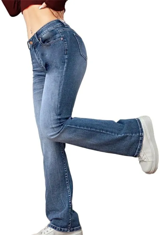 Andongnywell Women's Slim Jeans with Embroidery Embroidery Trousers Plus Size Suki Mid Rise Slim Bootcut Jeans