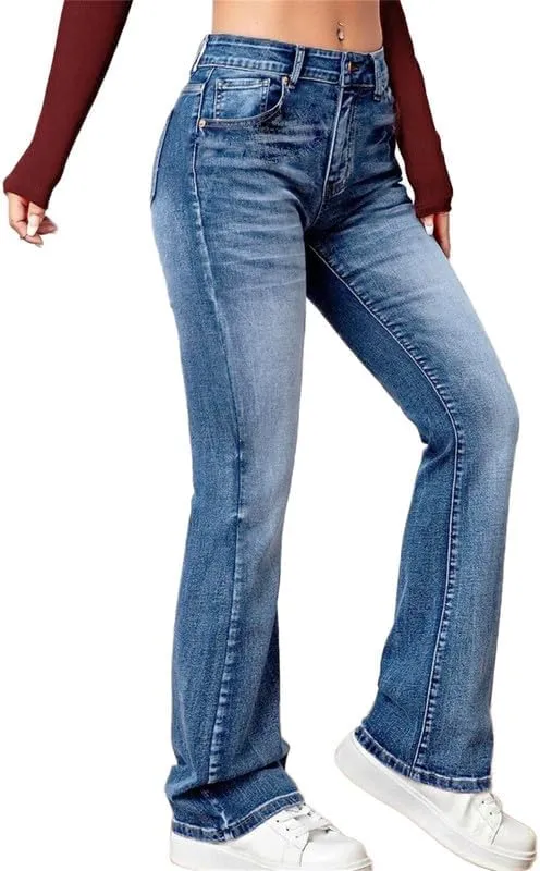 Andongnywell Women's Slim Jeans with Embroidery Embroidery Trousers Plus Size Suki Mid Rise Slim Bootcut Jeans