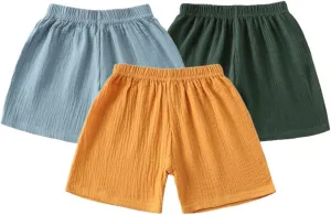 Baby Toddler Boys Shorts Cotton Linen Summer Loose Shorts 3 Pack Elastic Waist Solid Jogger Short Pants