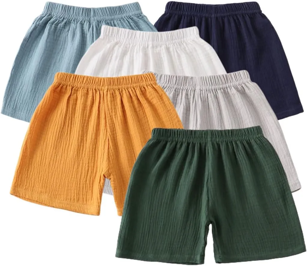 Baby Toddler Boys Shorts Cotton Linen Summer Loose Shorts 3 Pack Elastic Waist Solid Jogger Short Pants