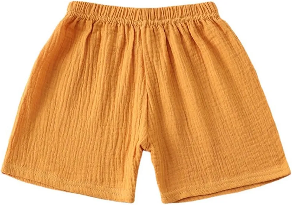 Baby Toddler Boys Shorts Cotton Linen Summer Loose Shorts 3 Pack Elastic Waist Solid Jogger Short Pants