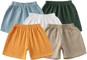 Baby Toddler Boys Shorts Cotton Linen Summer Loose Shorts 3 Pack Elastic Waist Solid Jogger Short Pants