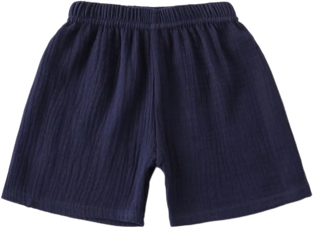 Baby Toddler Boys Shorts Cotton Linen Summer Loose Shorts 3 Pack Elastic Waist Solid Jogger Short Pants