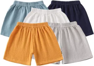 Baby Toddler Boys Shorts Cotton Linen Summer Loose Shorts 3 Pack Elastic Waist Solid Jogger Short Pants
