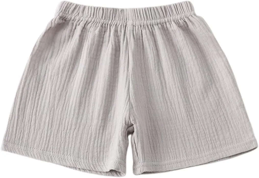 Baby Toddler Boys Shorts Cotton Linen Summer Loose Shorts 3 Pack Elastic Waist Solid Jogger Short Pants
