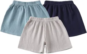 Baby Toddler Boys Shorts Cotton Linen Summer Loose Shorts 3 Pack Elastic Waist Solid Jogger Short Pants