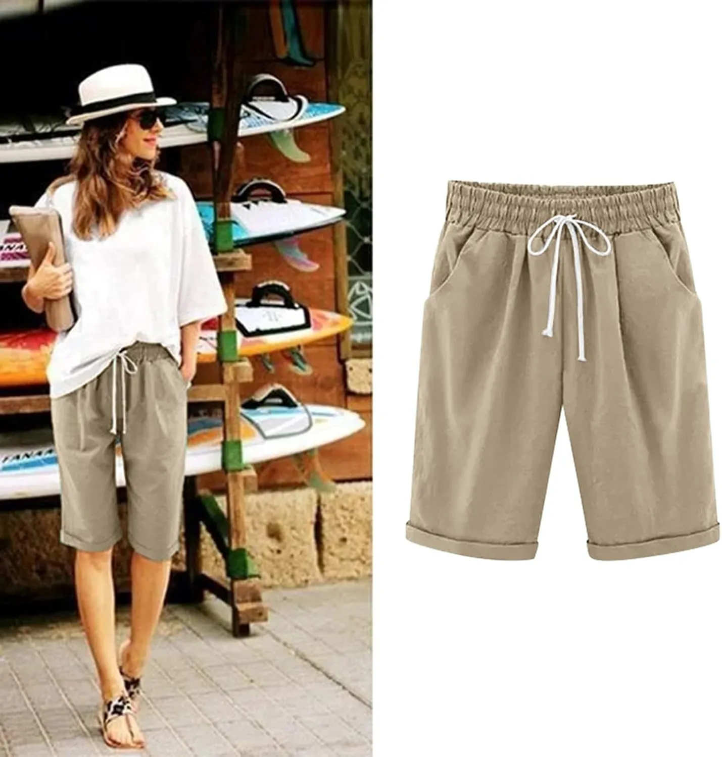 Biker Shorts Women with Pockets Pants Straight Leg Sports Casual Loose Shorts Biker Shorts Women with Pockets Plus