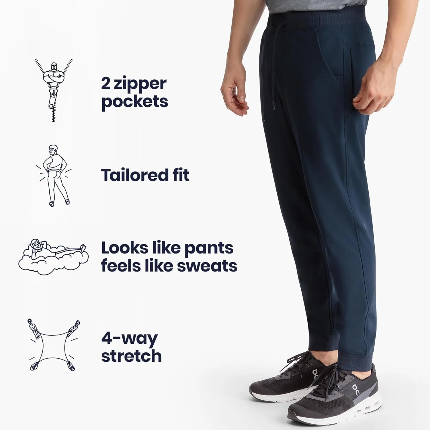 birddogs Mens Joggers – Stretch, Workout Sweatpants with Secure Zipper Pockets – Athletic Slim Fit