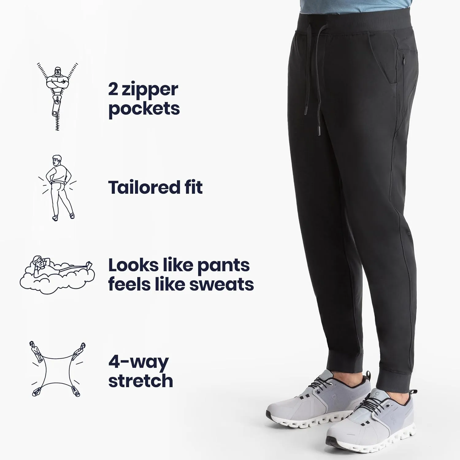 birddogs Mens Joggers – Stretch, Workout Sweatpants with Secure Zipper Pockets – Athletic Slim Fit