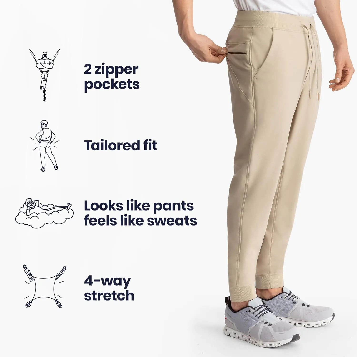 birddogs Mens Joggers – Stretch, Workout Sweatpants with Secure Zipper Pockets – Athletic Slim Fit