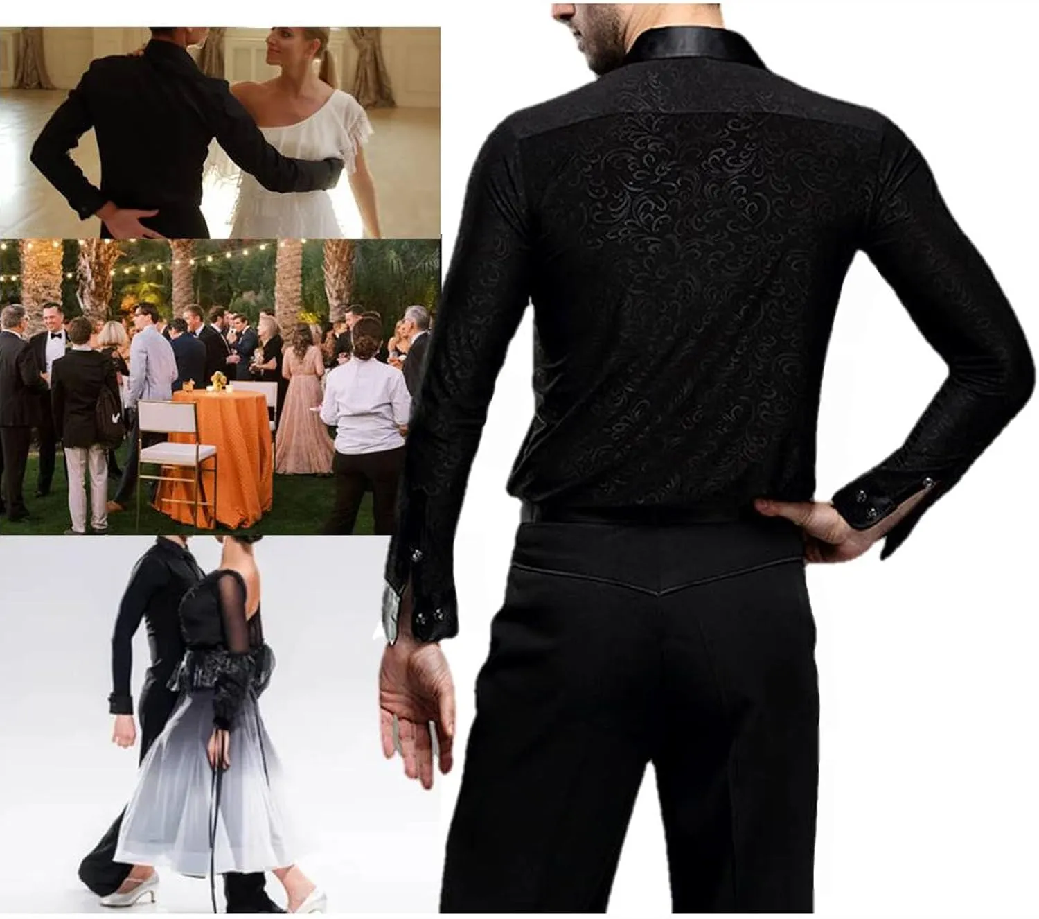 Black Dress Shirt for Men Wrinkle Free Mens Button Down Shirts Long Sleeve for Ballroom Latin Tango Dance