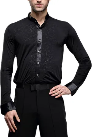 Black Dress Shirt for Men Wrinkle Free Mens Button Down Shirts Long Sleeve for Ballroom Latin Tango Dance