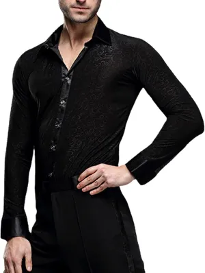 Black Dress Shirt for Men Wrinkle Free Mens Button Down Shirts Long Sleeve for Ballroom Latin Tango Dance
