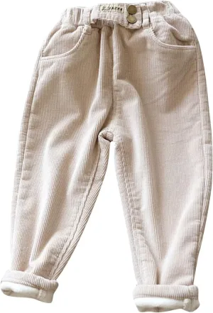 Boys Girls Corduroy Pants Toddler Elastic Waist Fleece Lined Plain Pants Kids Thick Warm Sweatpants Casual Long Trousers