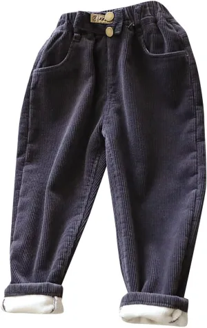 Boys Girls Corduroy Pants Toddler Elastic Waist Fleece Lined Plain Pants Kids Thick Warm Sweatpants Casual Long Trousers