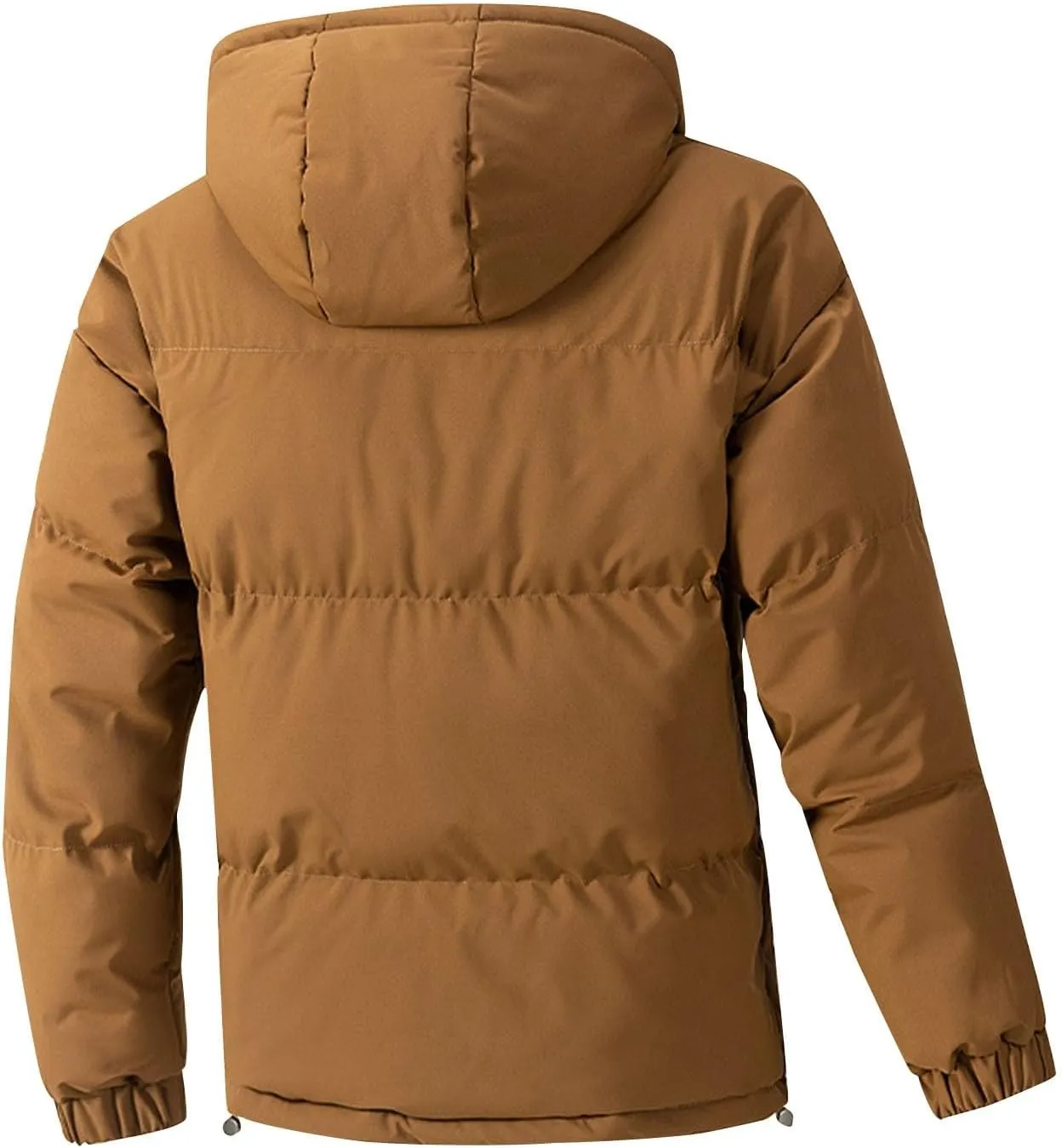 Button Zipper Hooded Cotton Jacket Mens Solid Drawstring Warm Coat Long Sleeve Loose Casual Jacket with Pockets