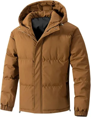 Button Zipper Hooded Cotton Jacket Mens Solid Drawstring Warm Coat Long Sleeve Loose Casual Jacket with Pockets