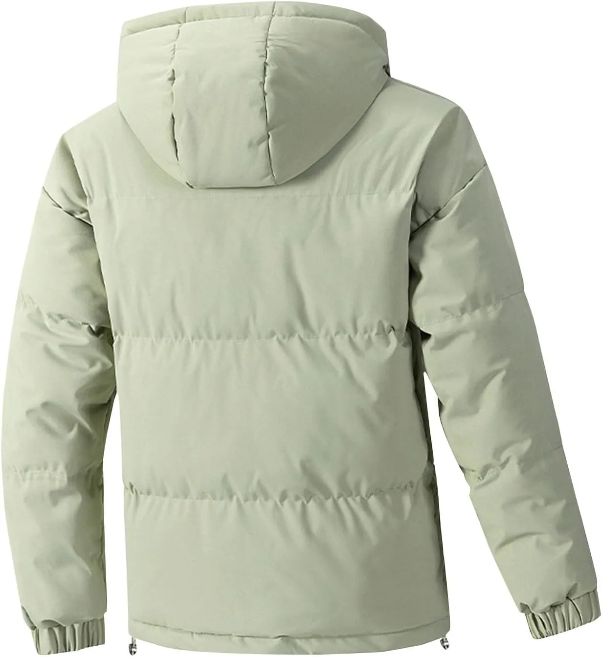 Button Zipper Hooded Cotton Jacket Mens Solid Drawstring Warm Coat Long Sleeve Loose Casual Jacket with Pockets