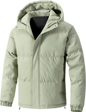 Button Zipper Hooded Cotton Jacket Mens Solid Drawstring Warm Coat Long Sleeve Loose Casual Jacket with Pockets