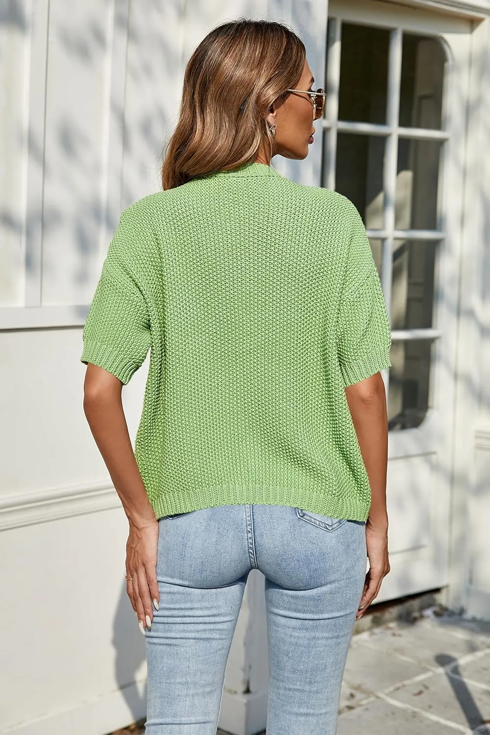 Cakulo Womens Short Sleeve Sweater Vest Button Down Cardigans Chunky Knit Sweaters Tops