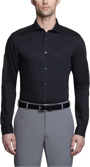 Calvin Klein Men's Non Iron Slim Fit Herringbone French Cuff Dress Shirt, Black, 17.5" Neck 32"-33" Sleeve
