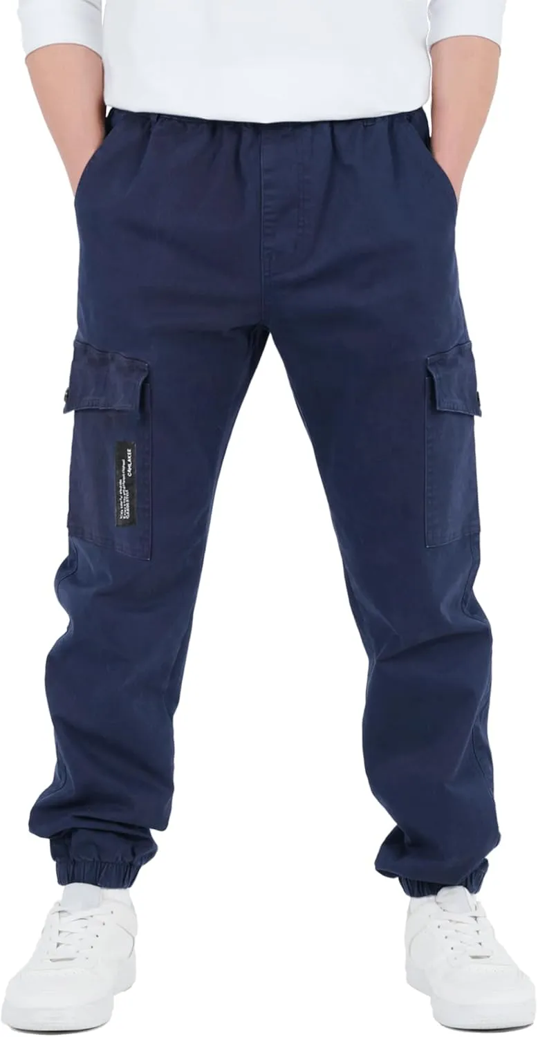 CAMLAKEE Boys Cargo Pants Stretch Elastic Waist School Kids Twill Joggers