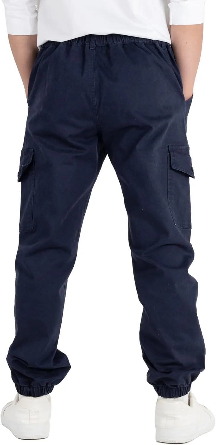 CAMLAKEE Boys Cargo Pants Stretch Elastic Waist School Kids Twill Joggers