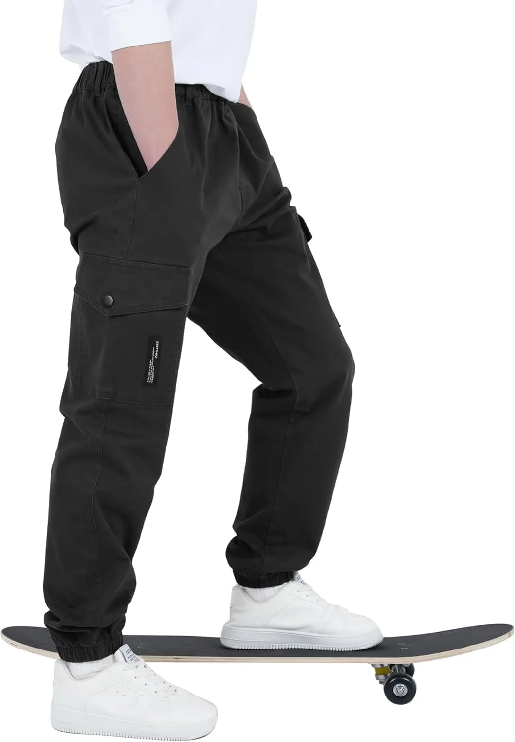 CAMLAKEE Boys Cargo Pants Stretch Elastic Waist School Kids Twill Joggers