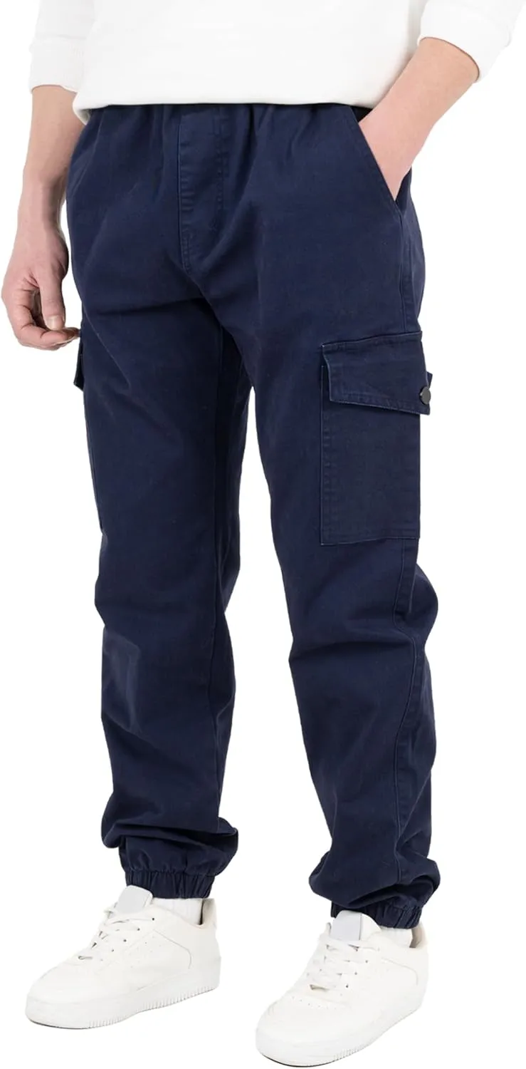 CAMLAKEE Boys Cargo Pants Stretch Elastic Waist School Kids Twill Joggers