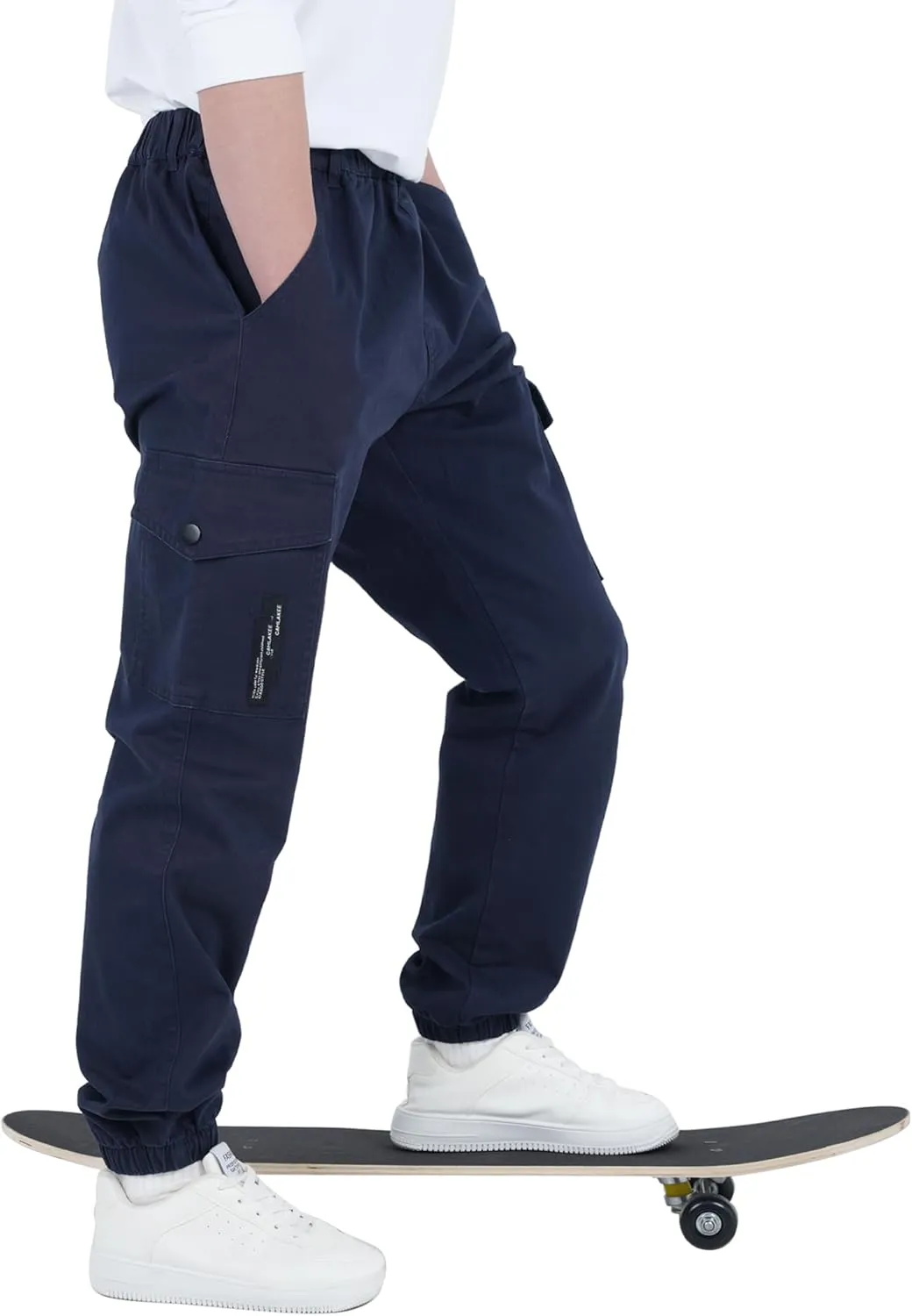 CAMLAKEE Boys Cargo Pants Stretch Elastic Waist School Kids Twill Joggers