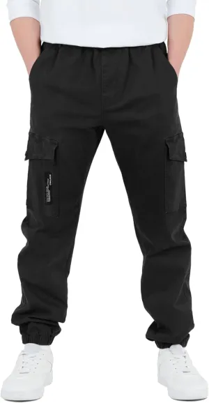 CAMLAKEE Boys Cargo Pants Stretch Elastic Waist School Kids Twill Joggers