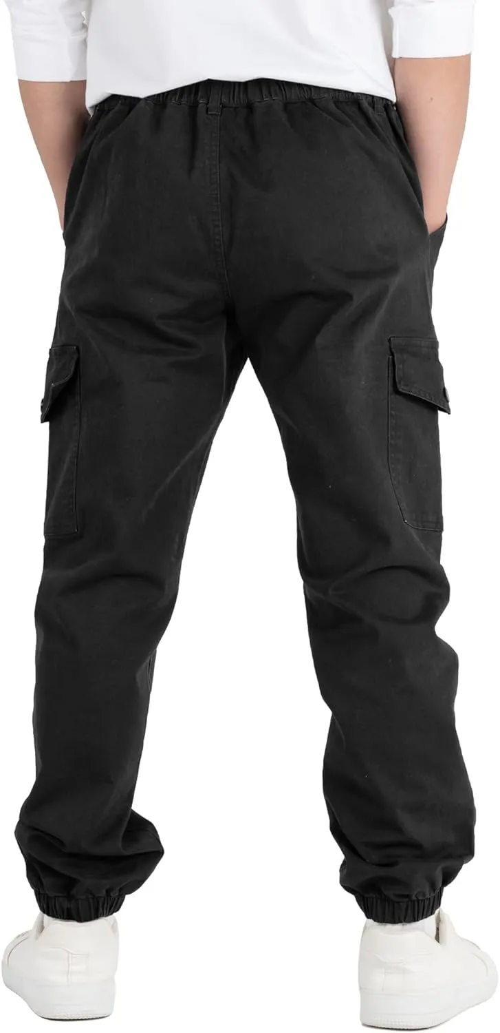 CAMLAKEE Boys Cargo Pants Stretch Elastic Waist School Kids Twill Joggers