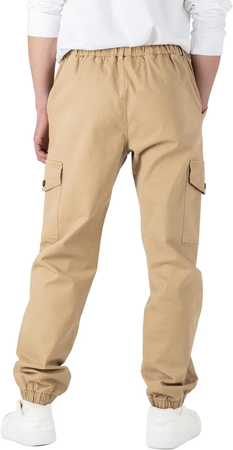 CAMLAKEE Boys Cargo Pants Stretch Elastic Waist School Kids Twill Joggers