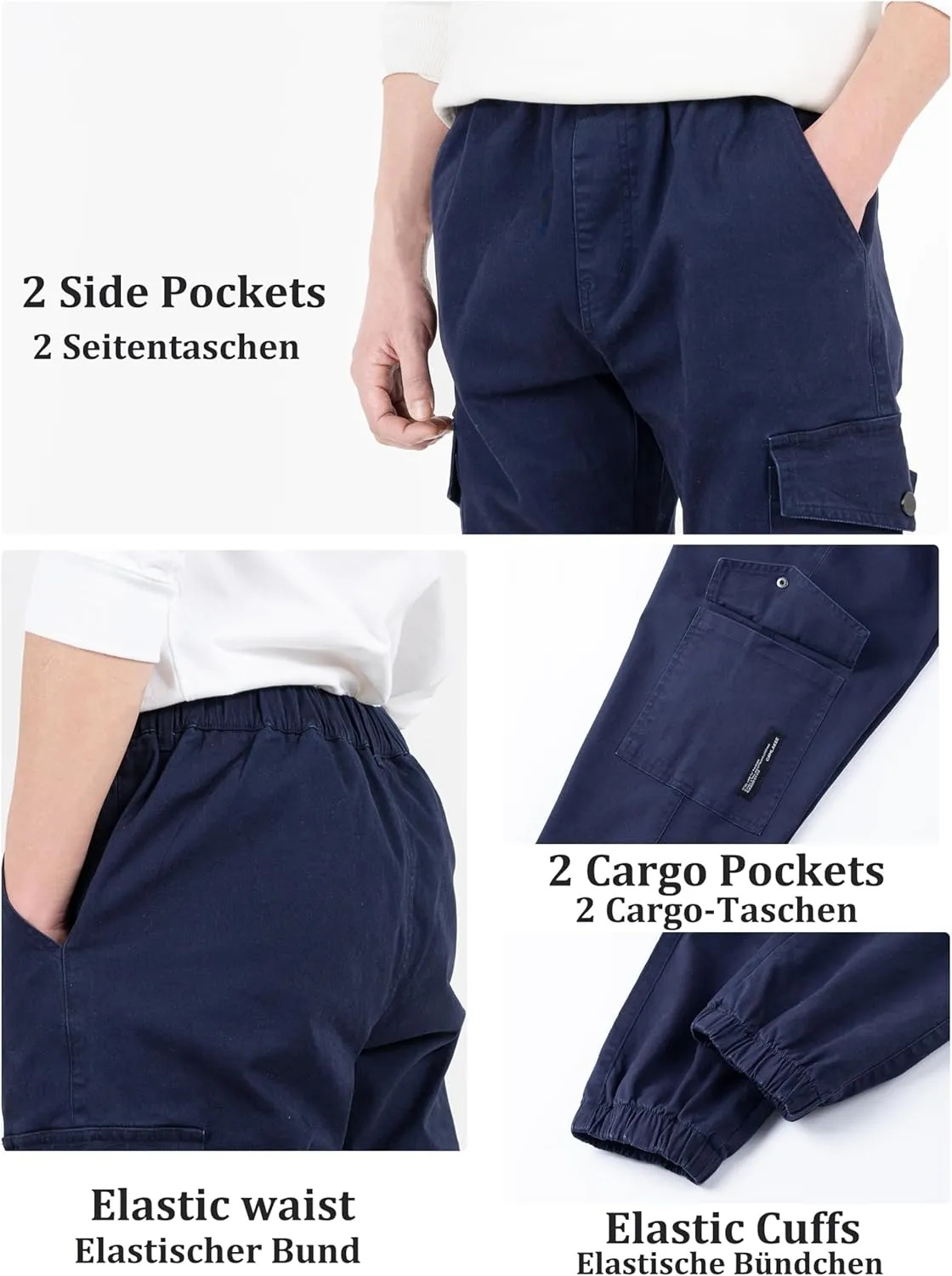CAMLAKEE Boys Cargo Pants Stretch Elastic Waist School Kids Twill Joggers