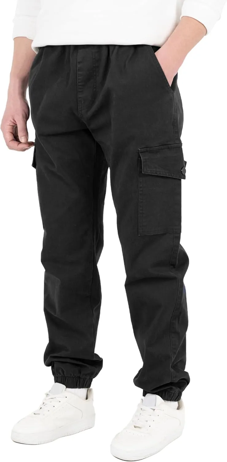 CAMLAKEE Boys Cargo Pants Stretch Elastic Waist School Kids Twill Joggers