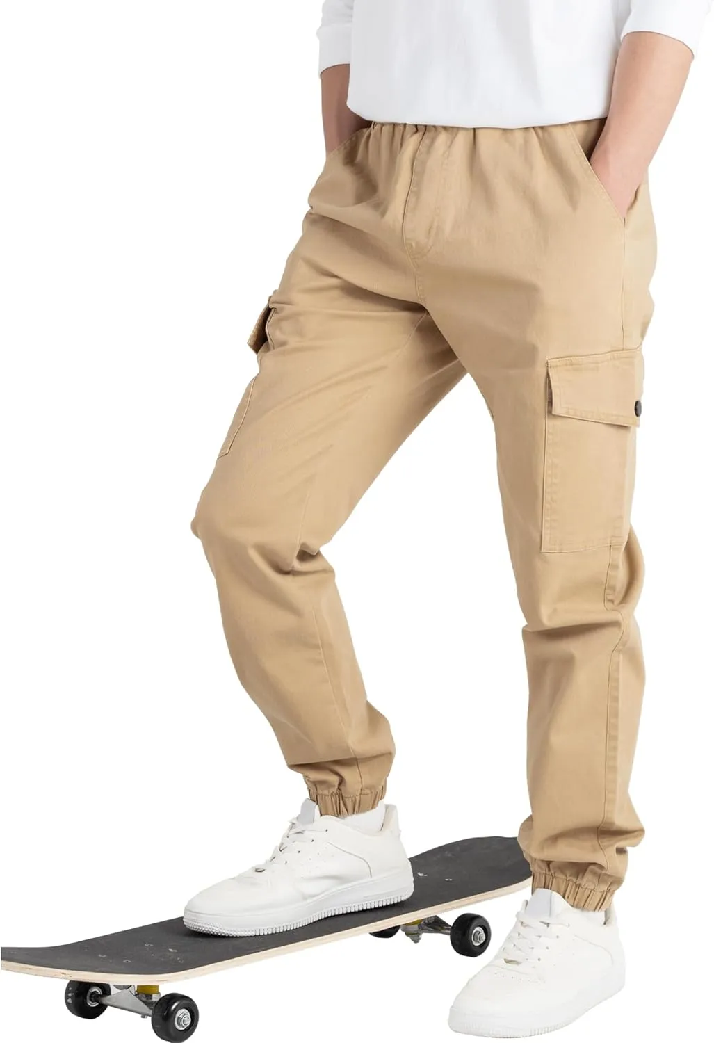 CAMLAKEE Boys Cargo Pants Stretch Elastic Waist School Kids Twill Joggers