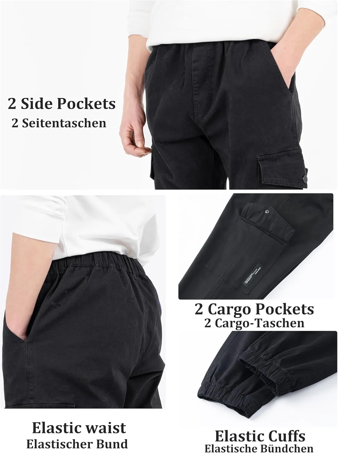 CAMLAKEE Boys Cargo Pants Stretch Elastic Waist School Kids Twill Joggers