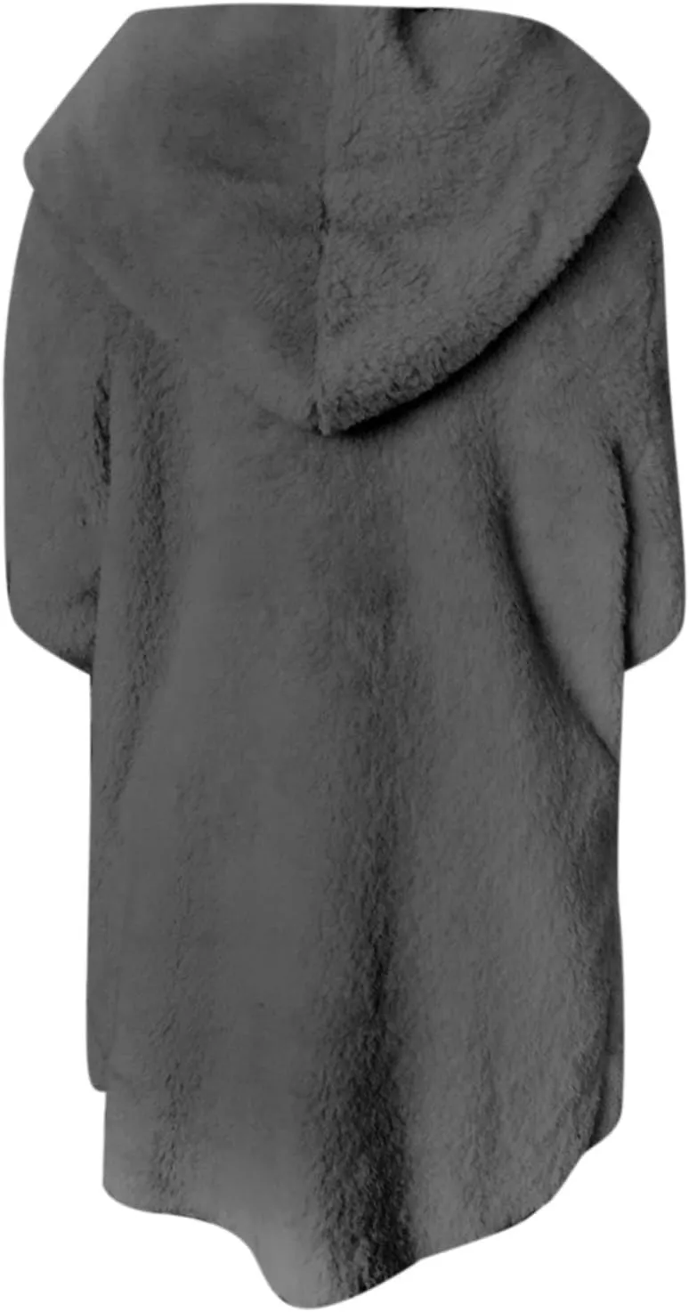 Cardigan Sweaters for Women Plus Size Long Sleeve Solid Fuzzy Fleece Open Front Hooded Cardigans Coats Casual Sherpa Jacket