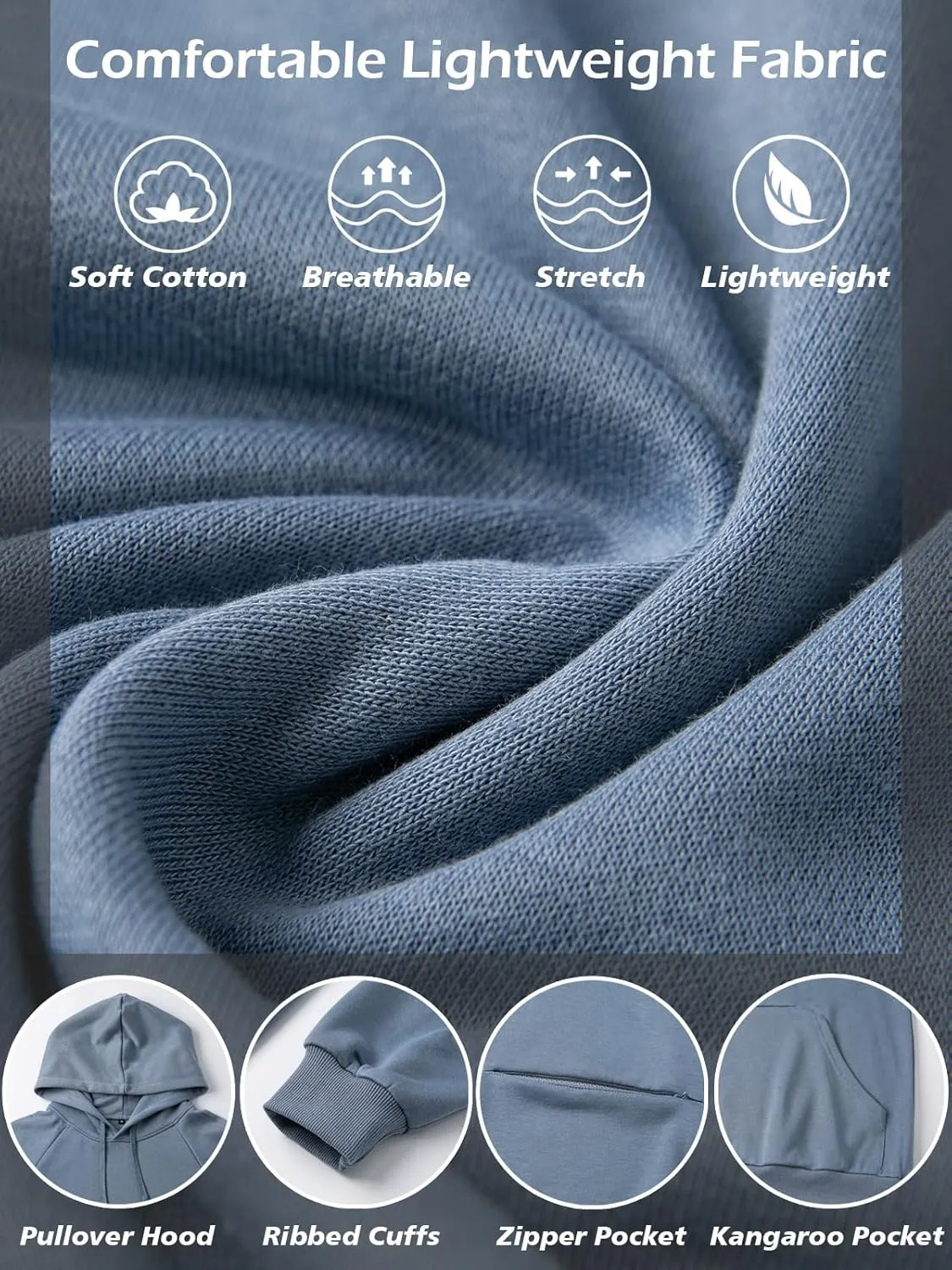 CARWORNIC Men's Hoodies Pullover Soft Hooded Sweatshirts Long Sleeve Casual Hoodies with Zipper Pocket