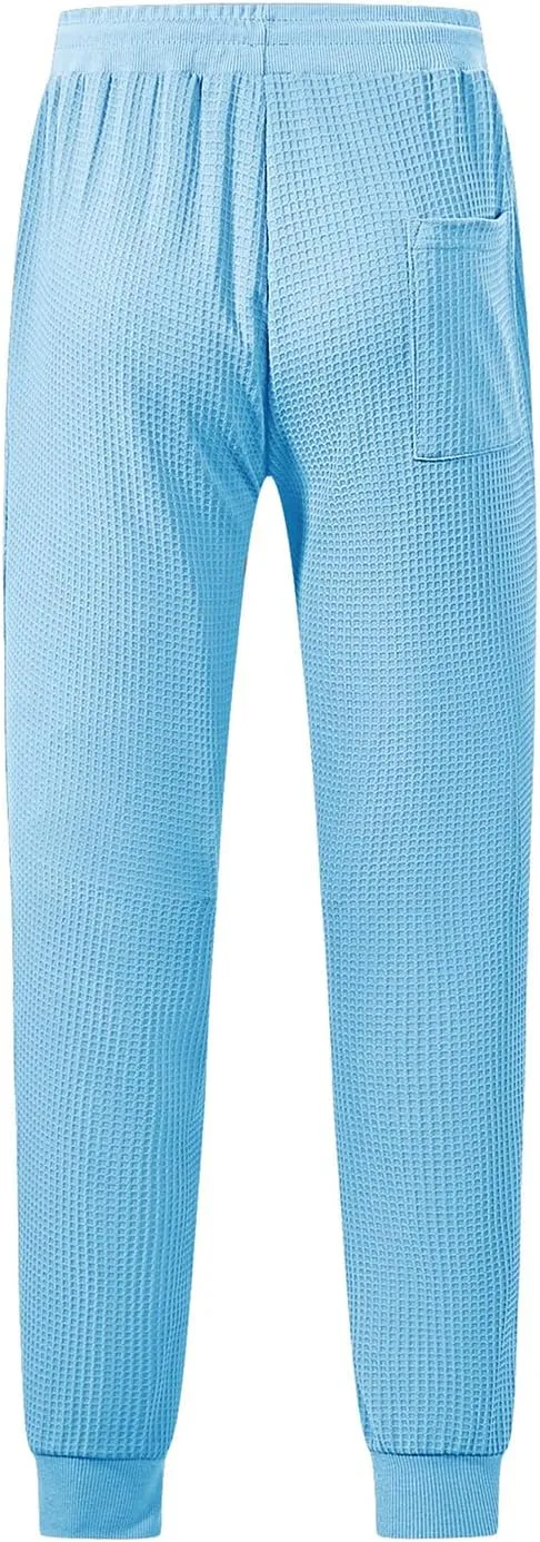 Casual Waffle Sweatpants for Men Drawstring Stretchy Athletic Pant Comfy Breathable Tapered Pants Gym Workout Trouser